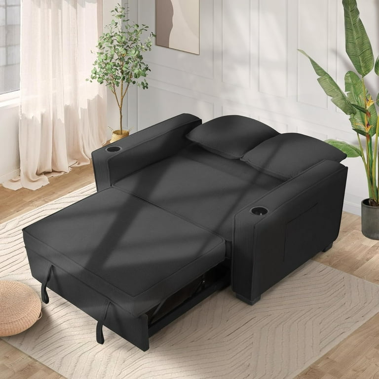 VIBESPARK 3 in 1 Convertible Sofa Bed 52 Corduroy 2 Seater Loveseat Adjustable Backrest Cup Holders 2 Pillows for Home Living Room Teen Bed Room Walmart