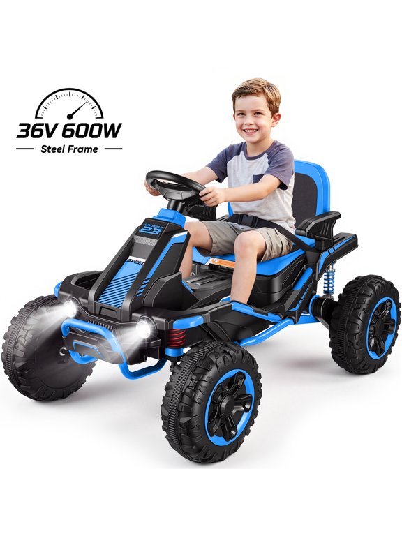 36V Ride on Toys for Big Kids Ages 6-12, 600W Ride on Cars up to 5.9 mph, Powerful 4 Wheeler Quad, Ride on ATV W/ Adjustable Seat, Ball-bearing Design, Power Display, Light Control, Blue
