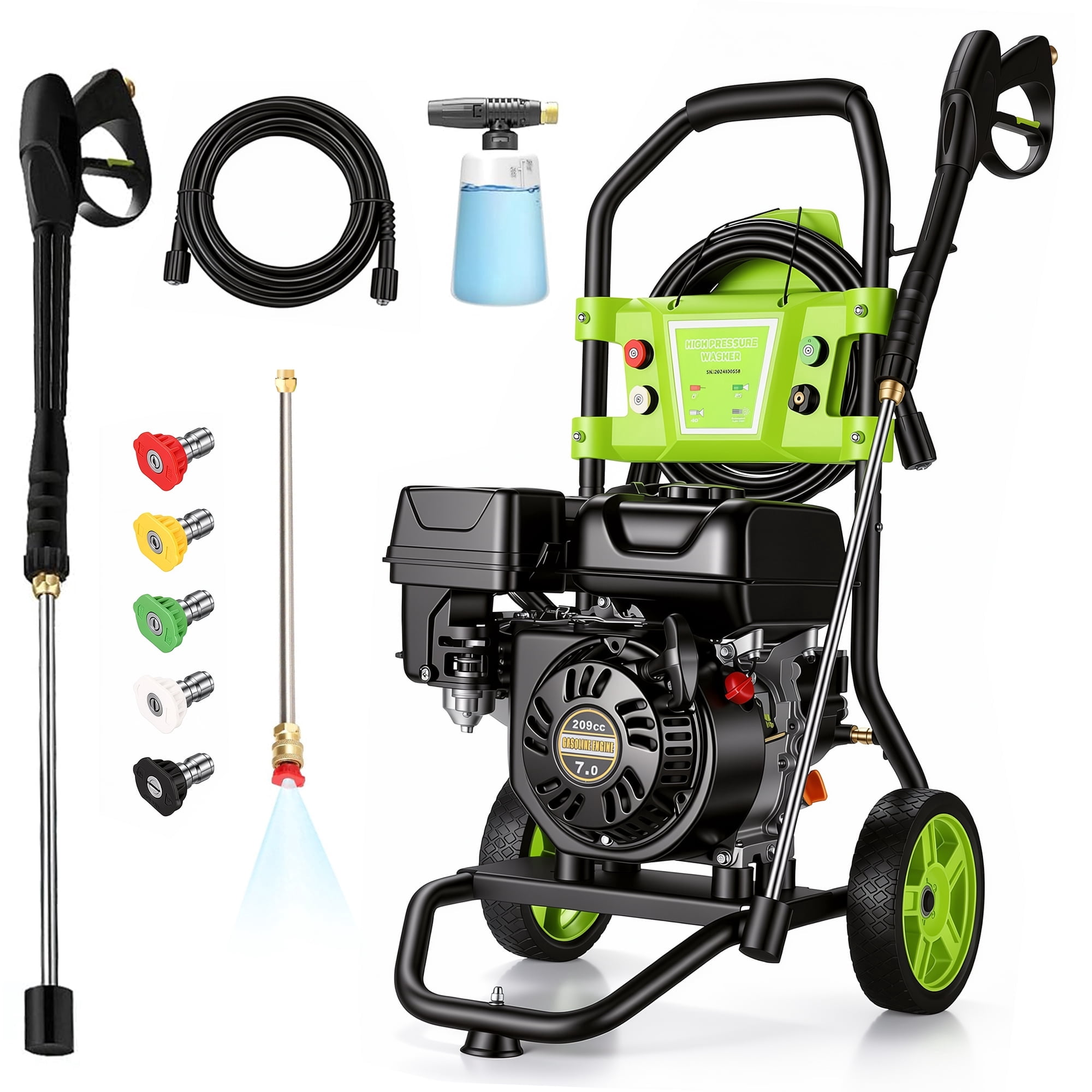VIBESPARK 4200 PSI 2.4 GPM Gas Pressure Washer - 28 LBS Ultra-Lightweight with 1L Soap Tank & 5 Nozzles, 209cc Gas Powered Pressure Washer for Car Patio Driveway Fence