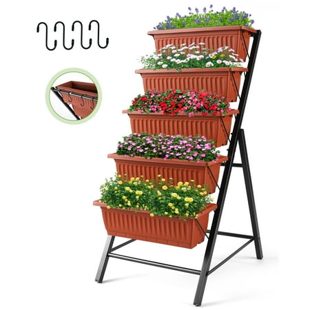 VIBESPARK 4Ft Planter Box 5-Tiers Vertical Raised Garden Bed with Drain for Patio Vegetables, Flowers Herb, 26" x 22.75" x 44.75"