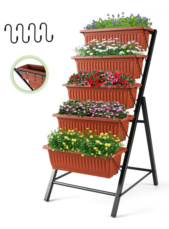VIBESPARK 4Ft Planter Box 5-Tiers Vertical Raised Garden Bed with Drain for Patio Vegetables, Flowers Herb, 26" x 22.75" x 44.75"
