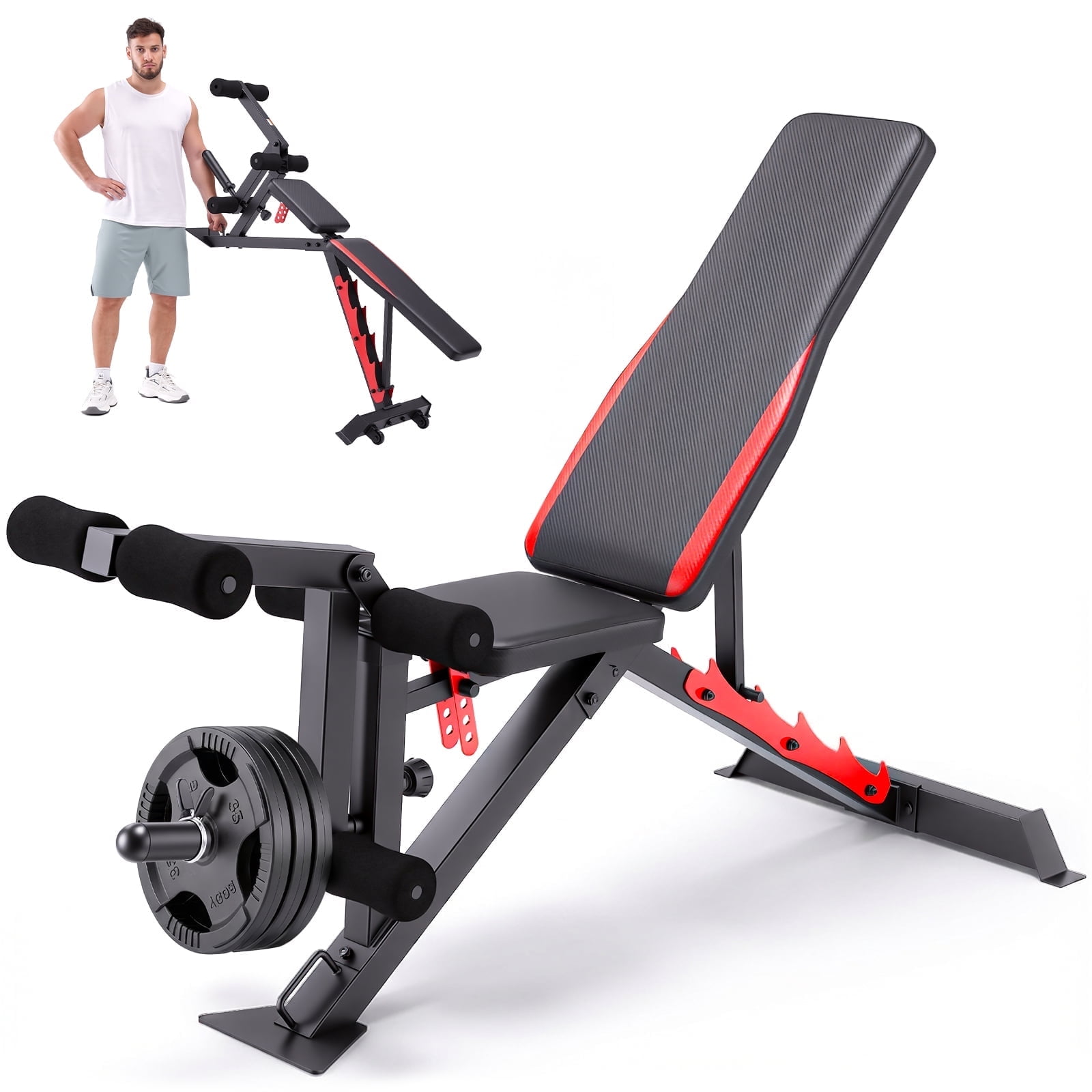 VIBESPARK 1200LBS Weight Bench, 5 Position Back Adjustable Workout Bench with Leg Developer, Multi-Purpose Utility Bench for Home Gym Strength Training, Flat/Incline/Decline Bench Press