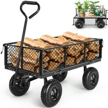 VIBESPARK 660LB Garden Cart and Wagon Heavy Duty Steel Garden Cart, Removable Sides, 10in Tires for Patio - Black