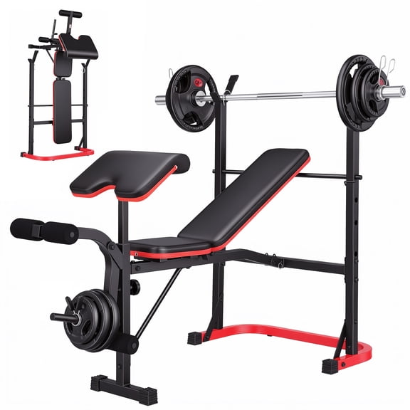 VIBESPARK 660LBS Adjustable Weight Bench Set with Preacher Curl Pad and Leg Developer, Multi-Function Workout Bench Press with Barbel Rack,Olympic Weight Bench for Home Gym Strength Training