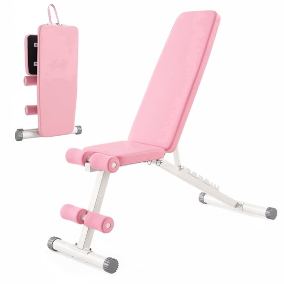 VIBESPARK 660LBS Pink Foldable Weight Bench for Home Gym, Workout Bench with Fast 8 Adjustable Backrests, Incline/Flat/Decline Olympic Bench Press for Full Body Strength Training