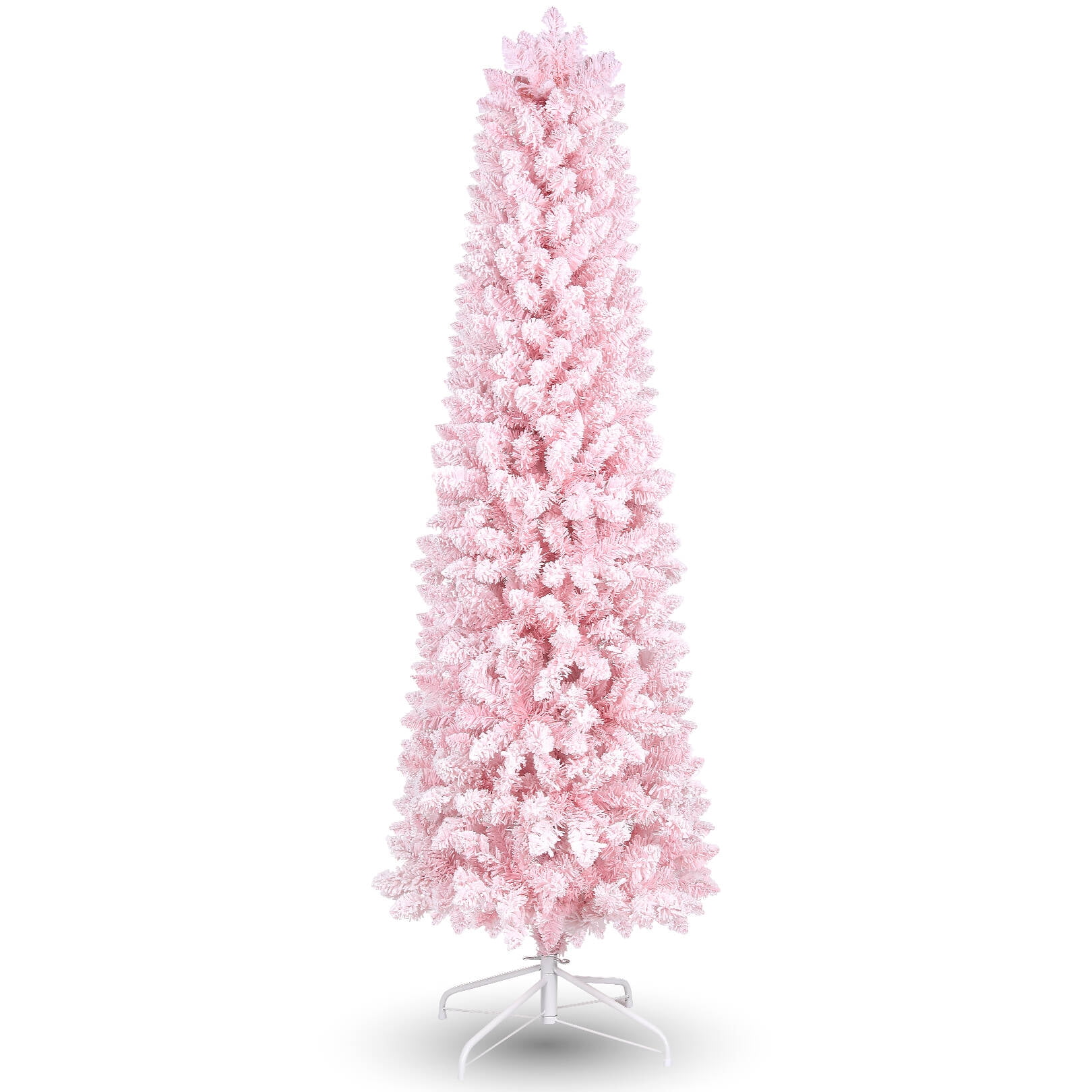 VIBESPARK 6FT Pencil Snow Flocked Christmas Tree, Hinged Pine Tree with 566 PVC Branches, Skinny