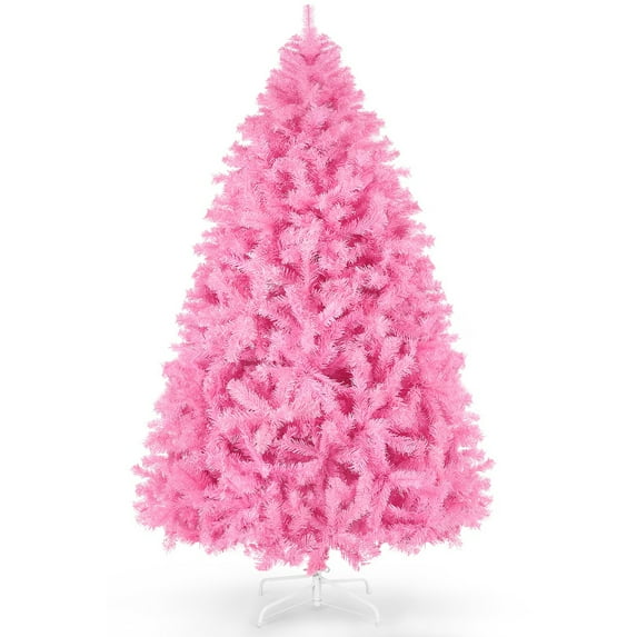VIBESPARK 6ft Pink Christmas Tree Artificial Full Fir Tree Seasonal Holiday Decoration w/ 700 Branch Tips, Foldable Stand