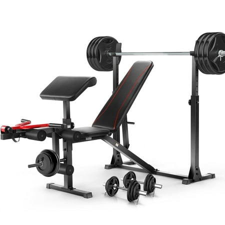 VIBESPARK 900LBS Olympic Weight Bench Set Adjustable Weight Bench with Barbell Rack, Preacher Curl, Leg Extension Multi-Purpose Workout Bench Set Full Body Strength Training