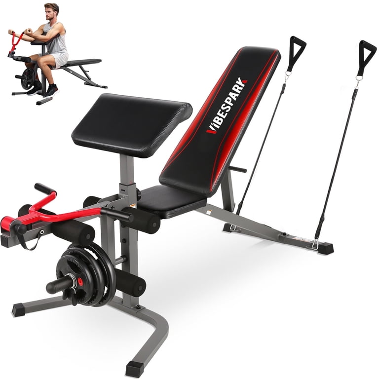 VIBESPARK Home Gym 900LBS Adjustable Weight Bench with Leg