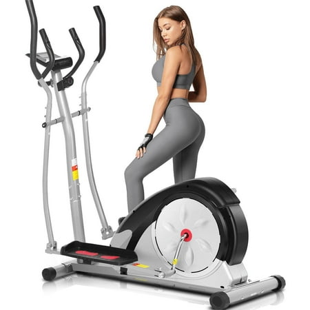 VIBESPARK APP Elliptical Machine Elliptical Trainer with 8-Level of Magnetic Resistence, Multi-Function LCD Monitor, Heart Rate Sensor, 350 lbs Weight Capacity for Home Cardio Use (Sliver)