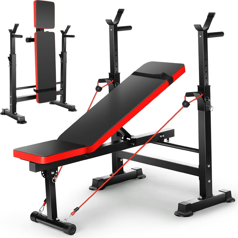 VIBESPARK Adjustable Weight Bench 600lbs 4-in-1 Foldable Workout Bench Set  with Barbell Rack, Resistance Bands, Multi-Function Strength Training Bench