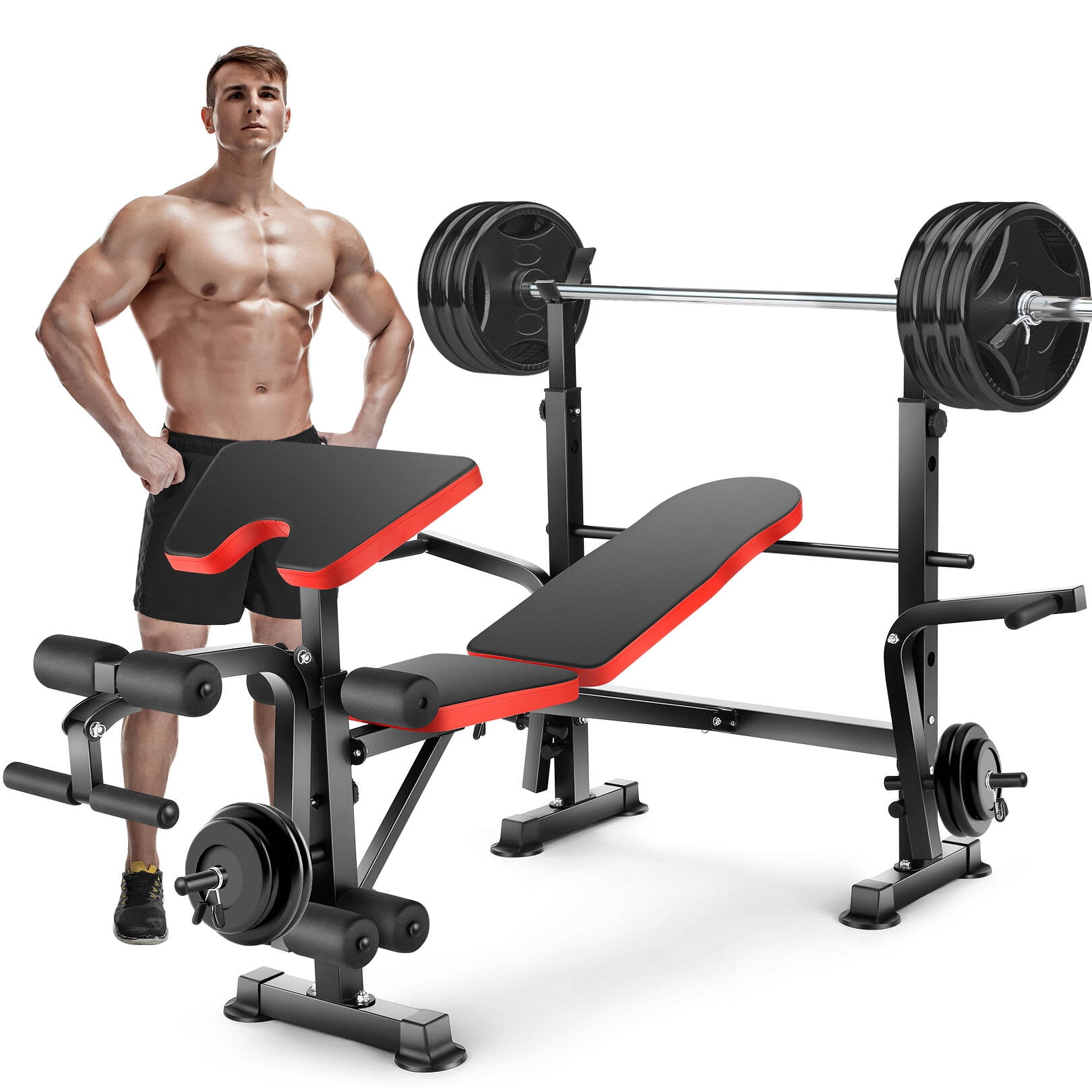 VIBESPARK 5-in-1 600lbs Foldable Workout Bench Set with Barbell Rack Leg Developer