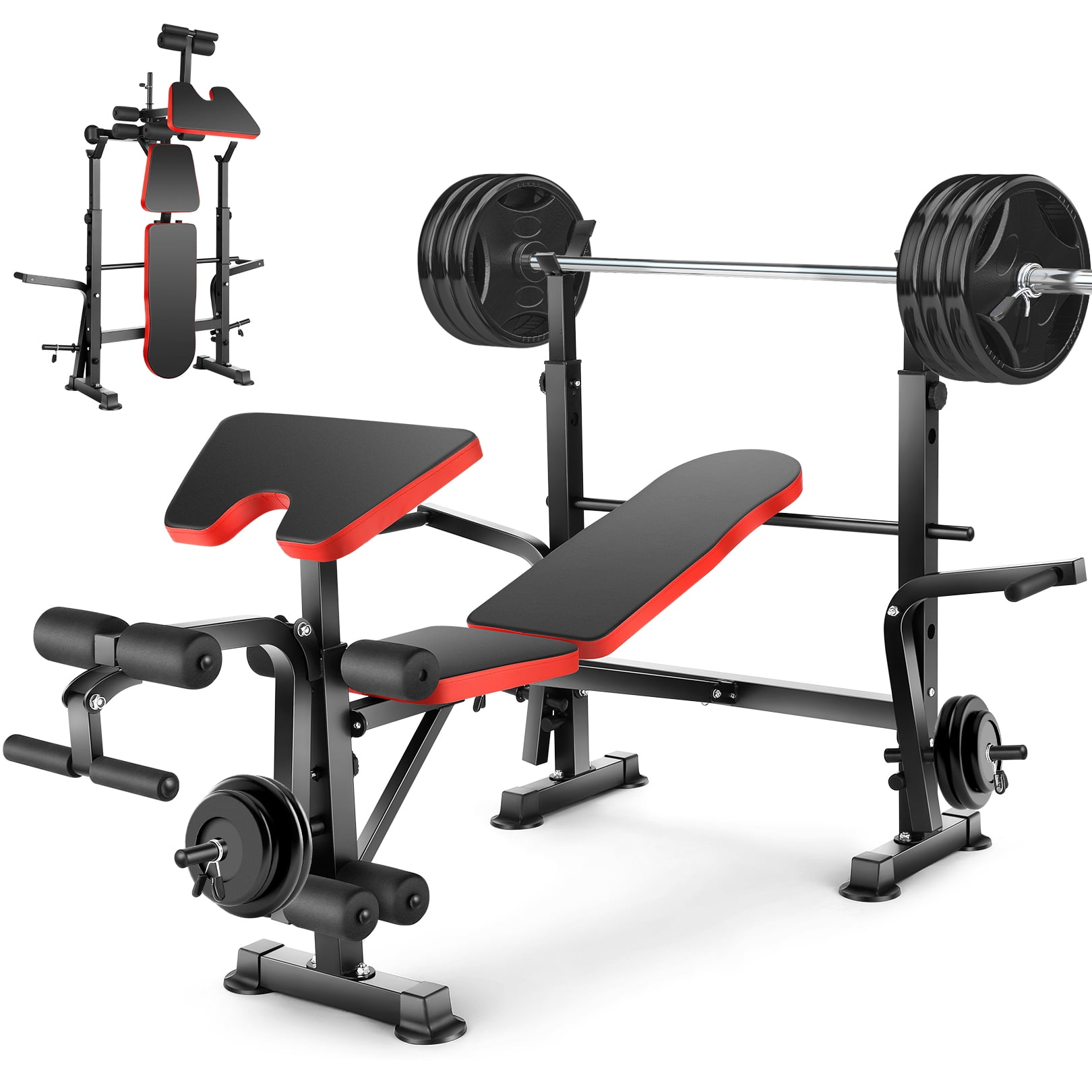 VIBESPARK Adjustable Weight Bench 600lbs 5-in-1 Foldable Workout Bench Set with Barbell Rack Leg Developer Preacher Curl Rack Dumbbell Fly Attachment, Multi-Function Strength Training Bench Press - image 1 of 10