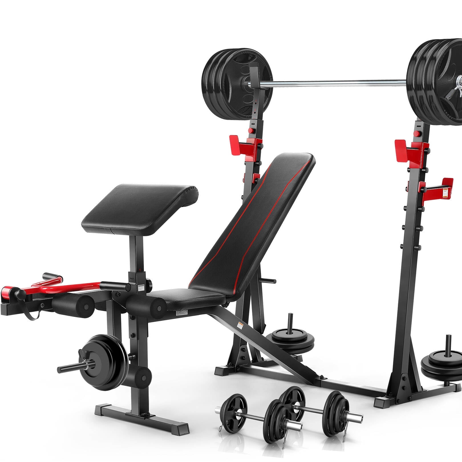 VIBESPARK Adjustable Weight Bench 900LBS Olympic Weight Bench Set with Squat Rack Preacher Curl Leg Extension Full Body Exercise Workout Bench Press