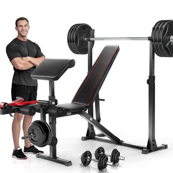 VIBESPARK Adjustable Weight Bench 900LBS Olympic Workout Bench with Barbell Rack, Preacher Curl, Leg Extension, Full Body Exercise Bench Press for Home Gym