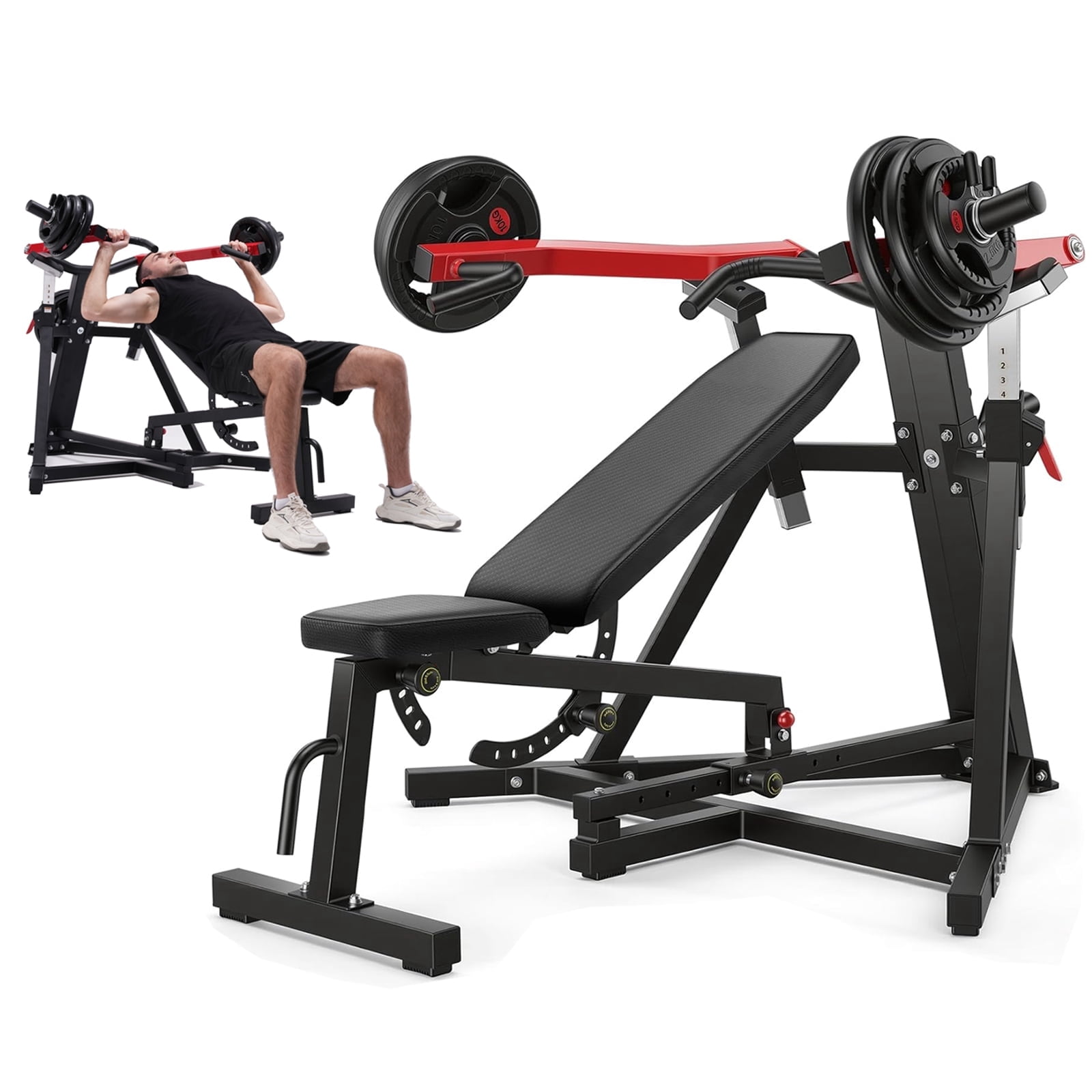 VIBESPARK Chest Press Machine, 1250LBS Foldable Bench Press Machine with Independent Arms, Adjustable Flat/Incline/Decline Bench for Chest, AB Workouts, Shoulder Training, Home Gym Equipment