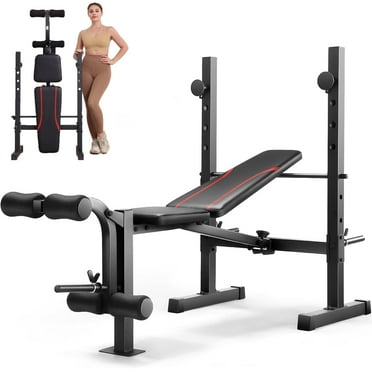 VIBESPARK Foldable Weight Bench Press with Leg Extension and Leg Curl, Adjustable Workout Bench Set with Squat Rack, Olympic Weight Bench for Home Gym Full-Body Strength Training