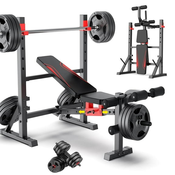 VIBESPARK 900LBS Weight Bench, 13 Positions Adjustable Workout Bench with Squat Rack Leg Extension & Leg Curl, Foldable Bench Press for Home Gym Strength Training