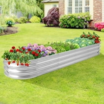 VIBESPARK Galvanized Raised Garden Bed Outdoor Planter Box, 8x2x1ft Oval Planter Box Kit for Vegetables Fruits Herb Grow Yard Gardening