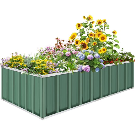 VIBESPARK Outdoor Metal Raised Garden Bed, Deep Root Box Planter for Vegetables, Flowers, Herbs, and Succulents
