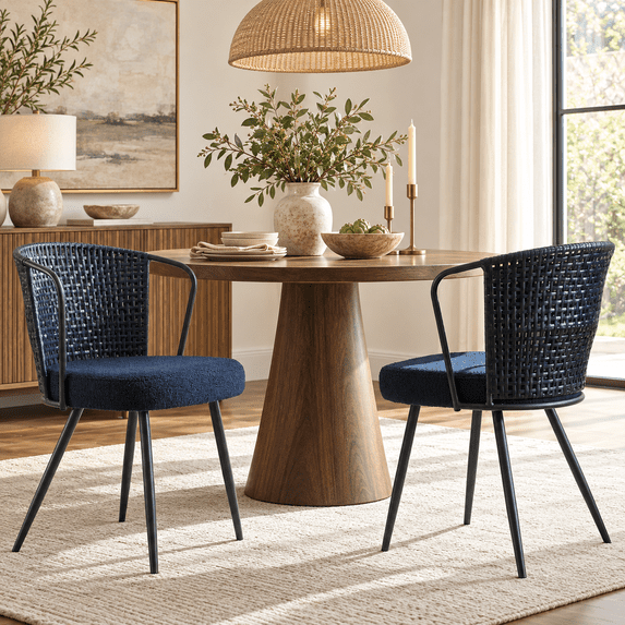 VIBESPARK PE Rattan Dining Chairs Set of 2, Farmhouse Boucle ...