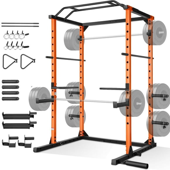 VIBESPARK Power Cage Smith Machine, 1600LBS Capacity Power Rack with Lat Pulldown, Pull-up Bar, J-Hooks and More Training Attachment, Multi-Function Squat Rack for Home Gym Workout Rack