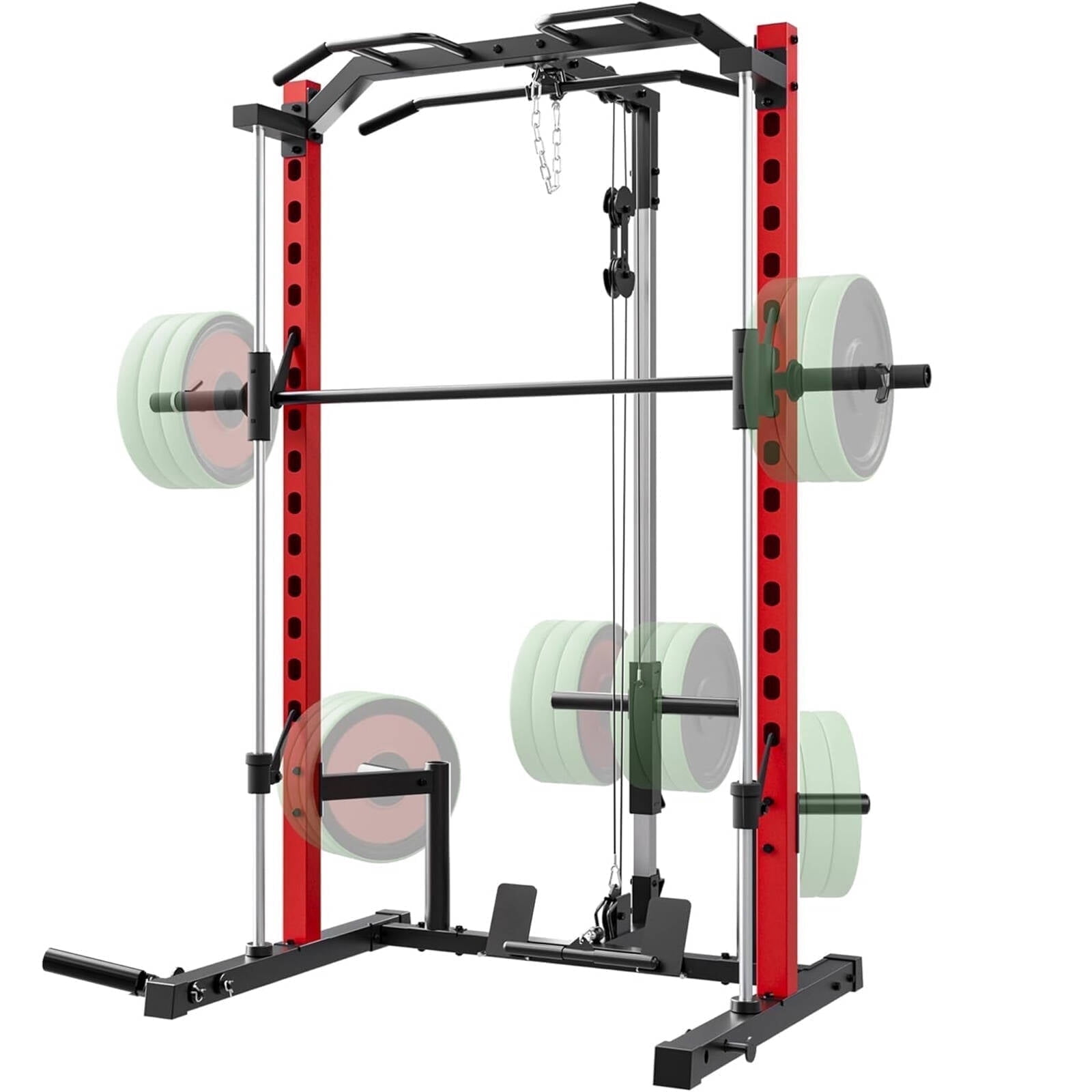 VIBESPARK Smith Machine Power Rack with Lat-Pull Down Pulley System & Cable Row, Multi-Functional Squat Rack Cage with Barbell Bar, Landmine, Pull-up Bar and More Attachment for Home Gym