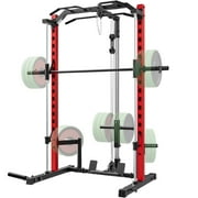 VIBESPARK Smith Machine Power Rack with Lat-Pull Down Pulley System & Cable Row, Multi-Functional Squat Rack Cage with Barbell Bar, Landmine, Pull-up Bar and More Attachment for Home Gym