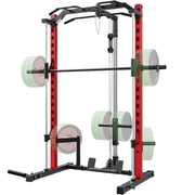 VIBESPARK Smith Machine Power Rack with Lat-Pull Down Pulley System & Cable Row, Multi-Functional Squat Rack Cage with Barbell Bar, Landmine, Pull-up Bar and More Attachment for Home Gym