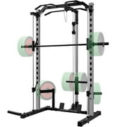 VIBESPARK Smith Machine Power Rack with Lat-Pull Down Pulley System & Cable Row, Multi-Functional Squat Rack Cage with Barbell Bar, Landmine, Pull-up Bar and More Attachment for Home Gym
