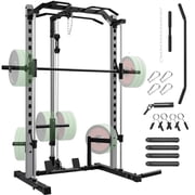 VIBESPARK Smith Machine Squat Rack, All-in-One Power Rack Cage with LAT-Pull Down System & Cable Machine, Power Cage with Barbell Bar, Weight Storage and More Attachment for Home Gym Workout