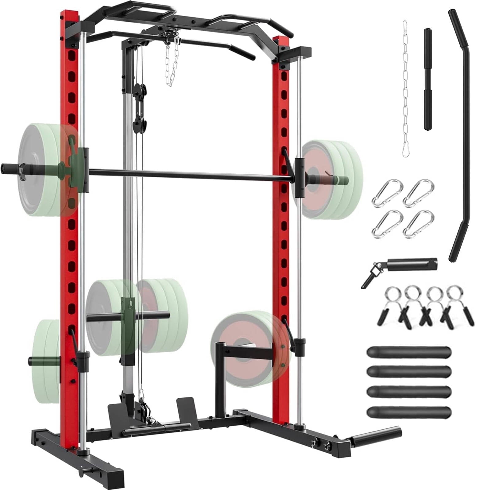 VIBESPARK Smith Machine Squat Rack, All-in-One Power Rack Cage with LAT-Pull Down System & Cable Machine, Power Cage with Barbell Bar, Weight Storage and More Attachment for Home Gym Workout