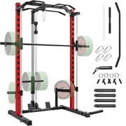 VIBESPARK Smith Machine Squat Rack, All-in-One Power Rack Cage with LAT-Pull Down System & Cable Machine, Power Cage with Barbell Bar, Weight Storage and More Attachment for Home Gym Workout
