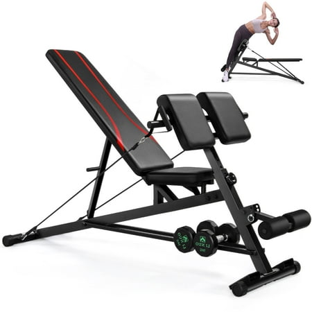 VIBESPARK Workout Bench Press, 900LBS Adjustable Weight Bench Set with Resistance Bands, Roman Chair for Hyper Back Extension & Preacher Curl, All-in-One Weight Bench for Home Gym Strength Training