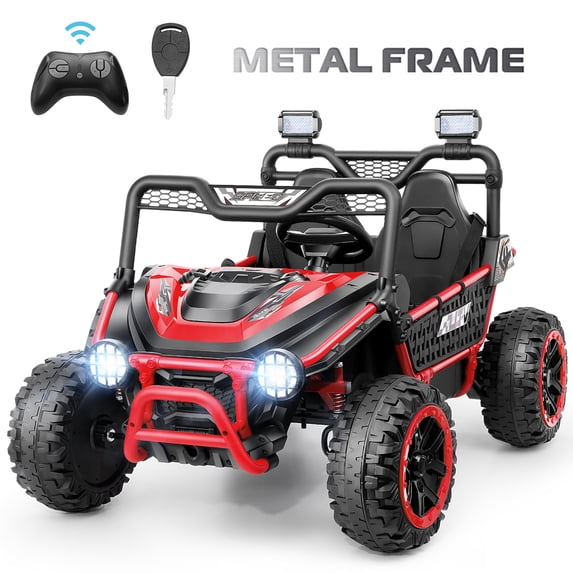 VIBESPARK XXL 24V Ride on Toys for Big Kids Ages 3-8, Key Start Metal Frame UTV with Power Display, 7AH Ride on Cars w/ 150W Motors, Bluetooth, Volume Knob, Safety Belt, Max 5mph, Red