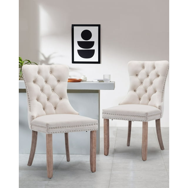 VICBARLEY Linen Dining Chair Set of 2 Upholstered Tufted Dining Room