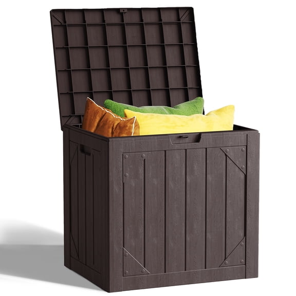 VICESIM 30 Gallon Resin Deck Box Waterproof Outdoor Storage Bench Lockable UV Resistant for Patio Cushions Garden Tools Brown 22.01x20.83x17.29in