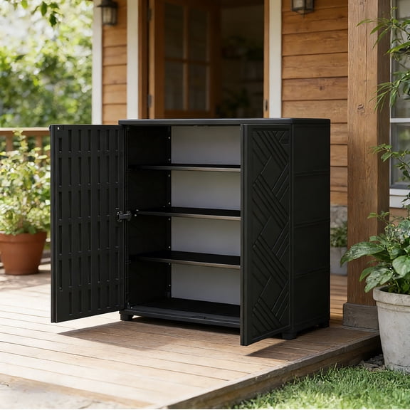 VICESIM 10 Cu.Ft Outdoor Storage Cabinet With 1 Shelf Black Waterproof UV Resistant For Patio Poolside And Indoor Use