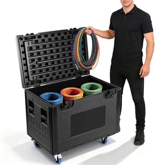 VICESIM Stackable Cable Trunk Road Case with Rolling Wheels 1102LBS Capacity 35.4 Inch Utility Storage Box with Handles and Reinforced Corners
