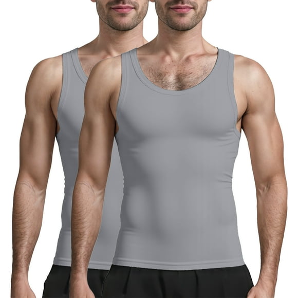 VICHVVY 2pcs Men's Tank Tops High Neck Summer Tanks Cami Sleeveless Tops Basic Shirt Ribbed Racerback Blouses Grey/Grey