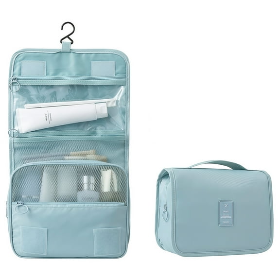 VICHVVY Hanging Travel Toiletry Bag for Women – Waterproof, Large Capacity Makeup Organizer with Hook & Wet-Dry Separation Navy Sky Blue