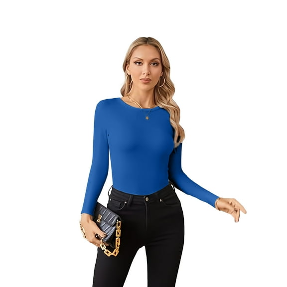 VICHVVY Fall Clothes Womens Crewneck Ribbed Long Sleeve Shirts Slim Fitted Tee Casual Basic Tshirt Top