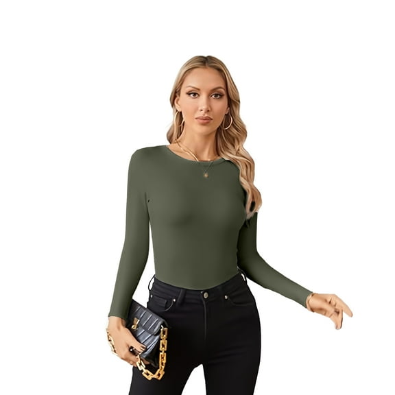 VICHVVY Fall Clothes Womens Crewneck Ribbed Long Sleeve Shirts Slim Fitted Tee Casual Basic Tshirt Top