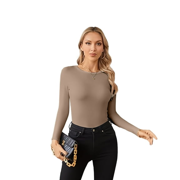VICHVVY Fall Clothes Womens Crewneck Ribbed Long Sleeve Shirts Slim Fitted Tee Casual Basic Tshirt Top