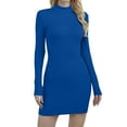 thumbnail image 1 of VICHVVY Women's Long Sleeve Dress Mock Neck Basic Ribbed Slim Fit Bodycon Mini Pencil Dresses Blue M, 1 of 7