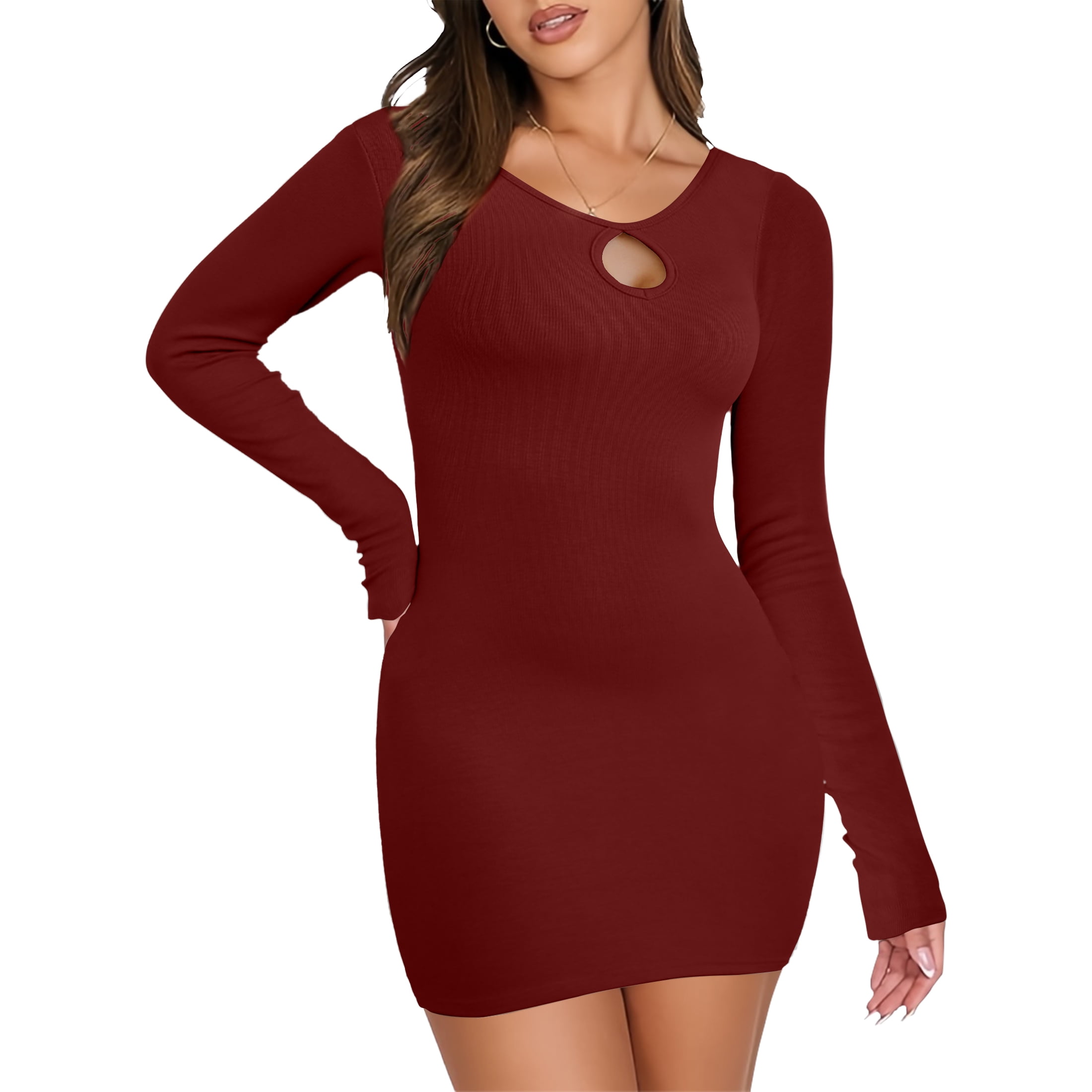 ShopWonder Plus Size V-Neck Sweater Dress - Long Sleeve Knit Stretch Bodycon Midi Pullover