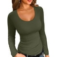thumbnail image 1 of VICHVVY Women's Scoop Neck Long sleeve Shirts Ribbed Slim Fitted Casual Basic Top Blouses Fall Winter Arm Green XL, 1 of 6