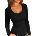 thumbnail image 1 of VICHVVY Women's Scoop Neck Long sleeve Shirts Ribbed Slim Fitted Casual Basic Top Blouses Fall Winter Black M, 1 of 6