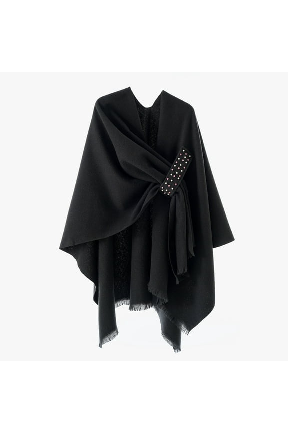 Women's Shawl tassel button Autumn and winter Fashion Soft Warm Long Large Scarves for Gifts For Ladies Black