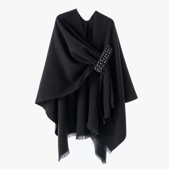 VICHVVY Women's Shawl tassel button Autumn and winter Fashion Soft Warm Long Large Scarves for Gifts For Ladies Black